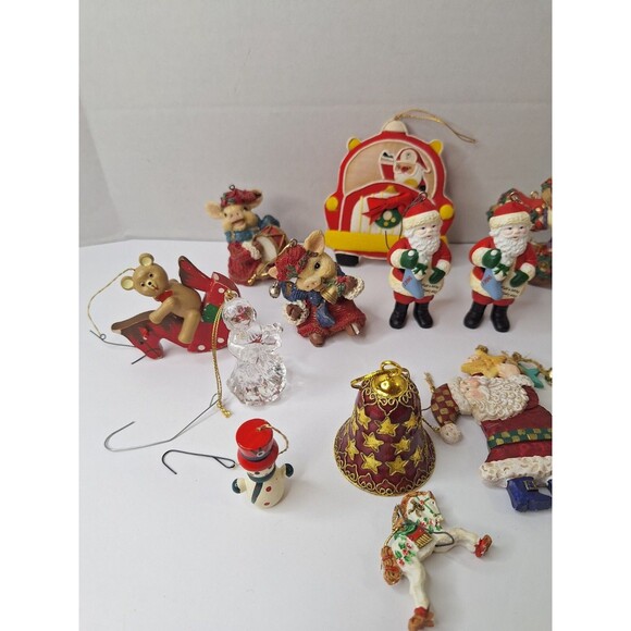 Vintage Christmas Tree Ornaments Lot of 15 Santa Wood Fabric Glass Ceranmic - Picture 5 of 12